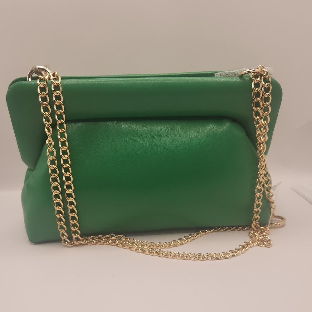A New Day Detachable Gold Chain Crossbody Strap Green Clutch NWT
